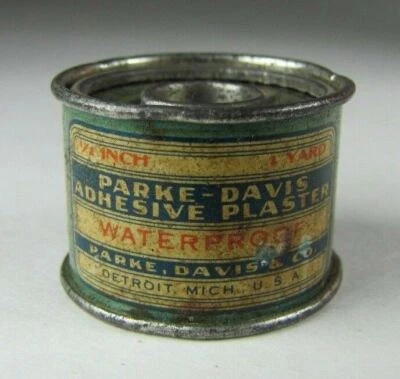 PARKE DAVIS ADHESIVE PLASTER Old Tin DETROIT Mich USA Small First Aid Ad - Image 1 of 4