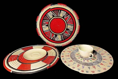 Vintage African woven trivet, straw tray, bohemian tribal primitive africa -2471 Cover