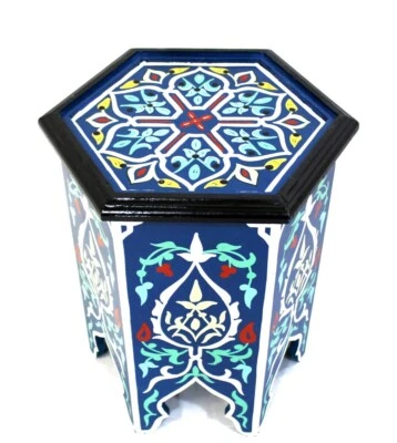 Bleu Moroccan Handmade Moucharabi Table Side Delicate Hand Painted Exquisite - Image 1 of 4
