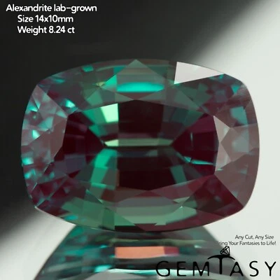 Piedra cortada - Cojín cultivado en laboratorio Alejandrita Czochralski (tirado) 14x10 mm 7,4-8,2 quilates Foto 1 de 4