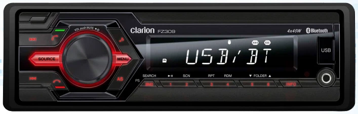 AUTHENTIC CLARION FZ-309 Car Stereo (NO CD) Bluetooth, USB, AUX SINGLE Din AM-FM - Image 1 of 1