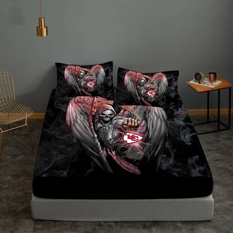 Kansas City Chiefs Fitted Sheet Mattress Cover Pillowcase Bedding Set 3PCS Gifts Cover