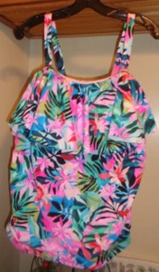 TOP TANKINI ARRUFFATO FLOREALE TROPICALE MULTICOLORE RAISINS CURVE NUOVO TG 20W - Foto 1 di 8