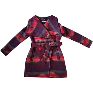 Steve Madden Maroon Aztec Ruby Wrap Belted Blanket Coat. Sz. S - Picture 1 of 10