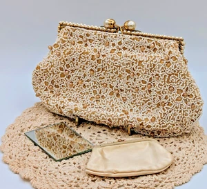 ✨ Pochette a mano Jolles originale con perle e perline con cambio borsetta e specchio - Foto 1 di 24