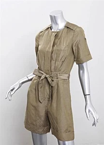Marc by Marc Jacobs Damen Khaki Seide Leinen Kurzarm Gürtel Cargo Strampler 0 - Bild 1 von 7