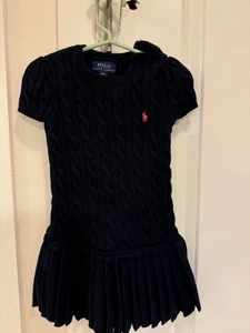 Polo Ralph Lauren Dress Kids size 4 Sweater Cable Knit Navy Blue Short Sleeve - Picture 1 of 2