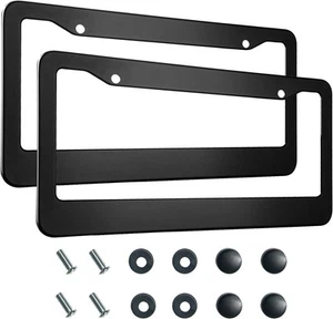 2PCS Matte Black License Plate Frames, 2 Holes Solid Aluminum wide black - Picture 1 of 6