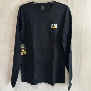 T-shirt Caterpillar CAT logo sul petto nera manica lunga con bandiera sul retro - Foto 1 di 6