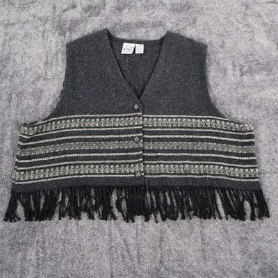 Kathryn Deene Wool Vest Womens 22/24 Gray Southwestern Tweed Boho Tribal - Image 1 of 4
