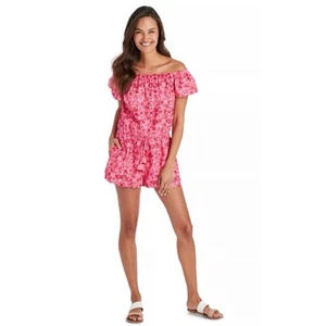 Mameluco de lino Vineyard Vines talla L rosa floral otomí fuera del hombro corbata frontal - Imagen 1 de 12