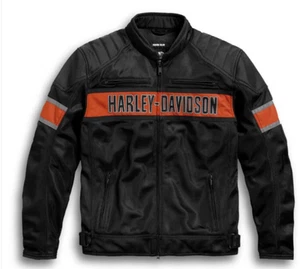 New Harley-Davidson Men's Biker Jacket – Black Mesh with Reflective Stripes . - Picture 1 of 3