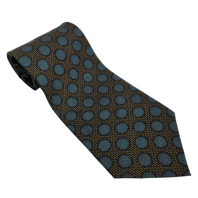 Jhane Barnes Polka Dot Necktie Teal Blue Brown Patterned Mens Silk Tie Japan - Image 1 of 4