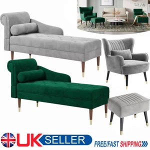 Comfortable Velvet Chaise Lounge Chair Sofa Bench Armchair Footstool Pillow UK - Picture 1 of 90