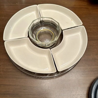 Glass Platter Chip & Dip Vegetable Server Bowl Dish Set Individual Section *READ - Image 1 of 4