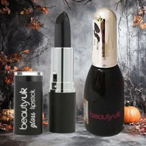 BLACK Lipstick & Black Nail Polish Vampire Witch Ebony Goth Punk Emo - Picture 1 of 8