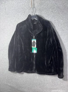 NWT 32 Degrees Heat Womens XL Fleece Faux Fur Zip Jacket Black - Picture 1 of 7