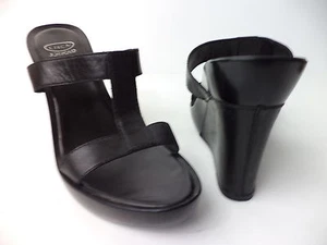 CIRCA JOAN & DAVID LOVEJOY BLACK LEATHER WEDGE PLATFORM HIGH HEEL SLIDE SHOE 10M - Picture 1 of 6