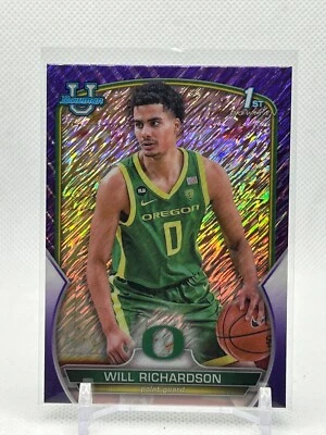 2022/23 Bowman Chrome University Purple Shimmer Will Richardson Oregon #31 - Image 1 of 2