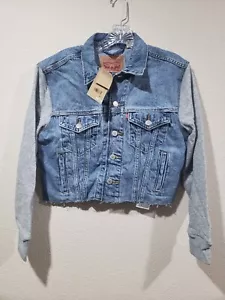 Levi’s Ex-Boyfriend Hybrid Trucker Jacket NWT Frayed Hem Cotton Sleeve Women XS - Picture 1 of 5