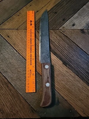 Cuchillo de carnicero antiguo - mango de madera - hoja de 8-9" - parece hecho a mano  Foto 1 de 4