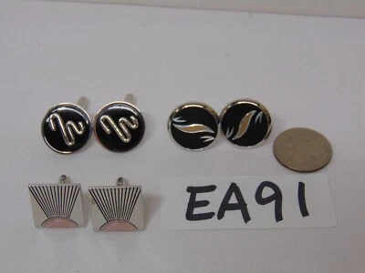 3 pares vintage de gemelos plateados y negros años 70 2 son retro Swank Foto 1 de 4