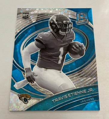 2021 Spectra Travis Etienne Jr Neon Blue Prizm Variation Rookie #47/60 RC Jags - Image 1 of 2