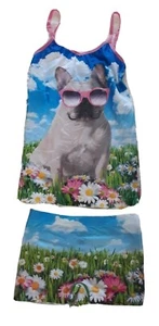 No Boundaries Womens Matching 2 Pc Pajama Short Set Size S Bulldog W/Sunglasses - Picture 1 of 10