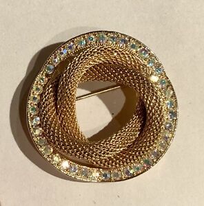 LEDO 1961 Goldtone and Rhinestone Circular Brooch Costume Jewelry