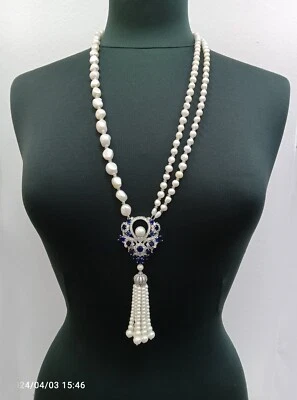 Echte Natur Süßwasserperlen 2 Reihe mit Statement Anhänger - Bild 1 von 4