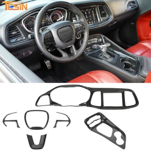 Kit de embellecedor de cubierta de panel de tablero de volante de fibra de carbono para Dodge Challenger - Imagen 1 de 11