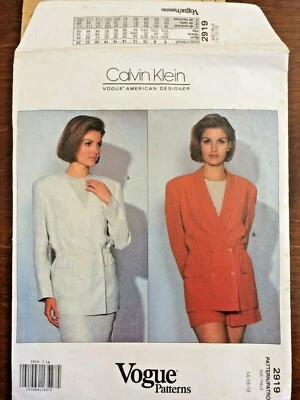 Vogue Pattern 2919 Calvin Klein American Designer - Size 14 - 16 - 18 Uncut & FF - Image 1 of 4