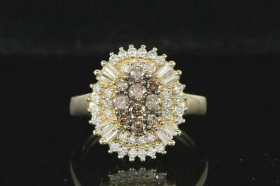 $3400 BH Effy 14K желтое золото коньяк белый багет круглый бриллиант кольцо группы  - Изображение 1 из 4