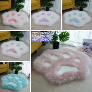 Cat Paw Shaped Faux Fur Cushion Pad Mat Fluffy Area Rug Sofa Home Decor Cute - Picture 1 of 20
