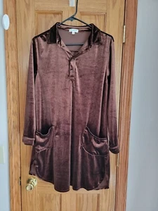 EARTHBOUND Trading Co Boho Velvet Velour Brown Dress Skater Dress Sm - Picture 1 of 6