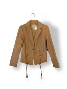 Free People Vegan Suede Jacket Beige Tan Size XS lace up Savanna - Picture 1 of 9