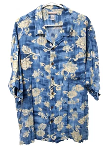 Breakwater Mens Shirt 2XL Hawaiian Blue Beige Floral Short Sleeve Button Rayon - Picture 1 of 4