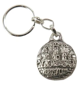 JERUSALEM Israel Small Metal Key Chain Ring Judaism Amulet Pendant Lucky Charm - Picture 1 of 6