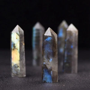 60-70mm Natural Labradorite Stone Obelisk Tower Quartz Crystal Point Wand Reiki - Picture 1 of 15