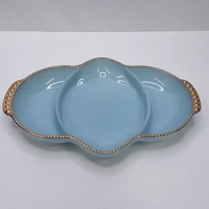 Vintage Fire King Divided Dish Delphine Blue 3 Sections Gold Trim - Picture 1 of 11