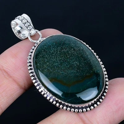 Colgante hecho a mano de ágata musgo indio chapado en plata 925 de 2,05" Foto 1 de 3