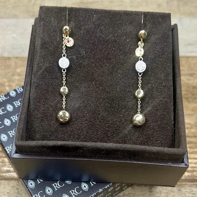 Pendientes Moneda Roberto Oro Amarillo y Blanco 18k - Elegantes Diamantes Gota - Caja Original Foto 1 de 4