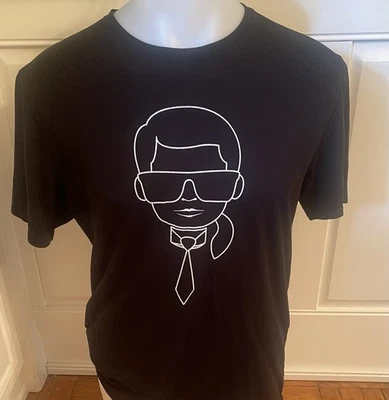 Camiseta Karl Lagerfeld Paris Para Hombre Mediana Negra Contorno Neón Gráfico Manga Corta Foto 1 de 4