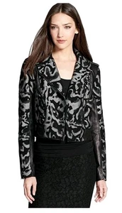 Diane Von Furstenberg Leather And Wool Jacket Size 12 (Fits Like S-M) Black Grey - Picture 1 of 5