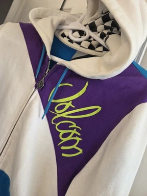 🛹✨ Volcom Women’s Skater Zip-Up Hoodie – L – Multicolor Logos + Checker Hood 🔥 - Image 1 of 4