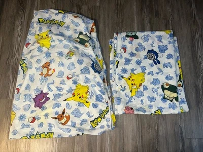 Vintage Pokemon Twin Sheet Set Springs Industries Made USA Flat Fitted 1998 90s - Image 1 of 4