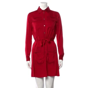 Marissa Webb Silk Dress Red Long Sleeve Shirtdress buttons XS Great Condition! - Picture 1 of 8