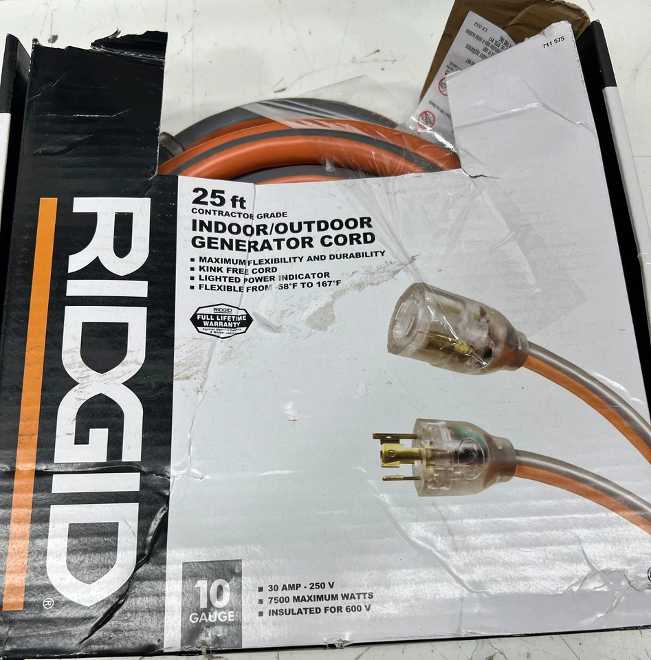 Cabo gerador interno/externo Ridgid 25 pés 10/4 grau empreiteiro novo - Imagem 1 de 1