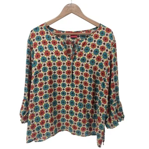 Oscar By Oscar de la Renta 100% Silk Multi Print Blouse Size 16 - Picture 1 of 5