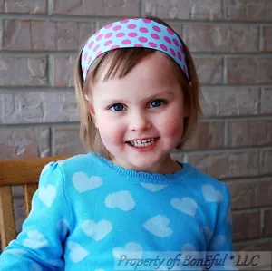 BonEful RTS NEW Boutique Fabric Headband Aqua Blue PINK Minnie S Dot Flower Girl - Picture 1 of 6